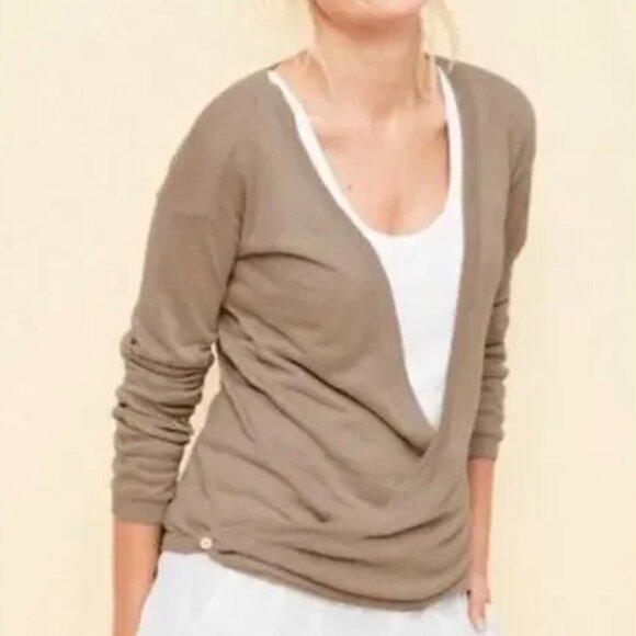 Garnet Hill 100% Linen Tan Wrap Cardigan Size Small Draped - Picture 1 of 16